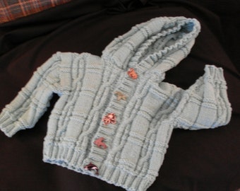 Hand knit baby boy or girl hoodie cardigan