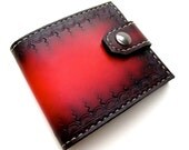 Red Tooled Leather Bifold Wallet with Snap
