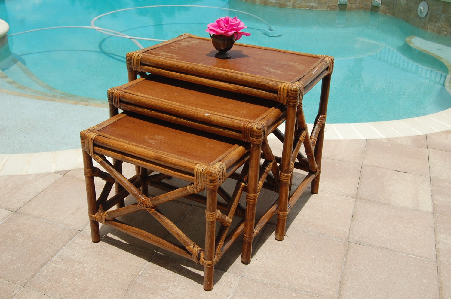 vintage bamboo nesting tables