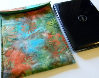 Green and Orange Floral Batik Netbook Sleeve