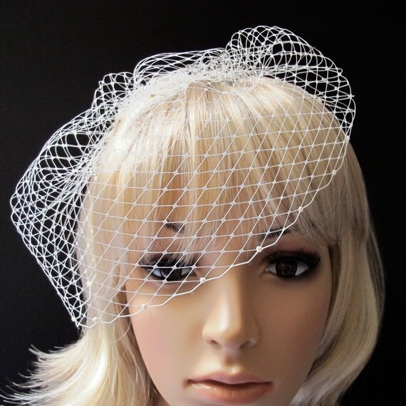 Ivory Russian Veiling Birdcage Veil Pouf Style Bridal Cap with
