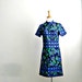 1970s Blue Shift Dress / sheath dress / mod shift dress / floral dress / medium large