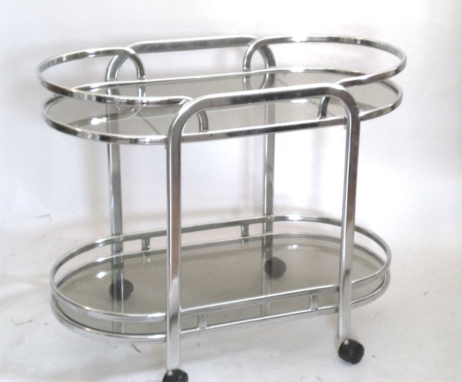 Mid Century Chrome Bar Cart / Art Deco Style.
