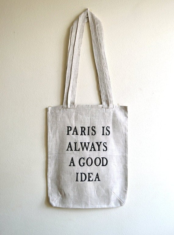 Canvas Tote Bag - Gray Linen Tote Bag - Paris is always a good idea ...