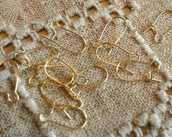 100pcs Earring Finding Kidney Earwire Gold-Plated Brass 21 Gauge 18mm Earhooks