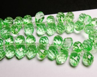 Faceted teardrop crystal briolette beads - 24 pcs - 12mm by 8mm - top sideways drill - green