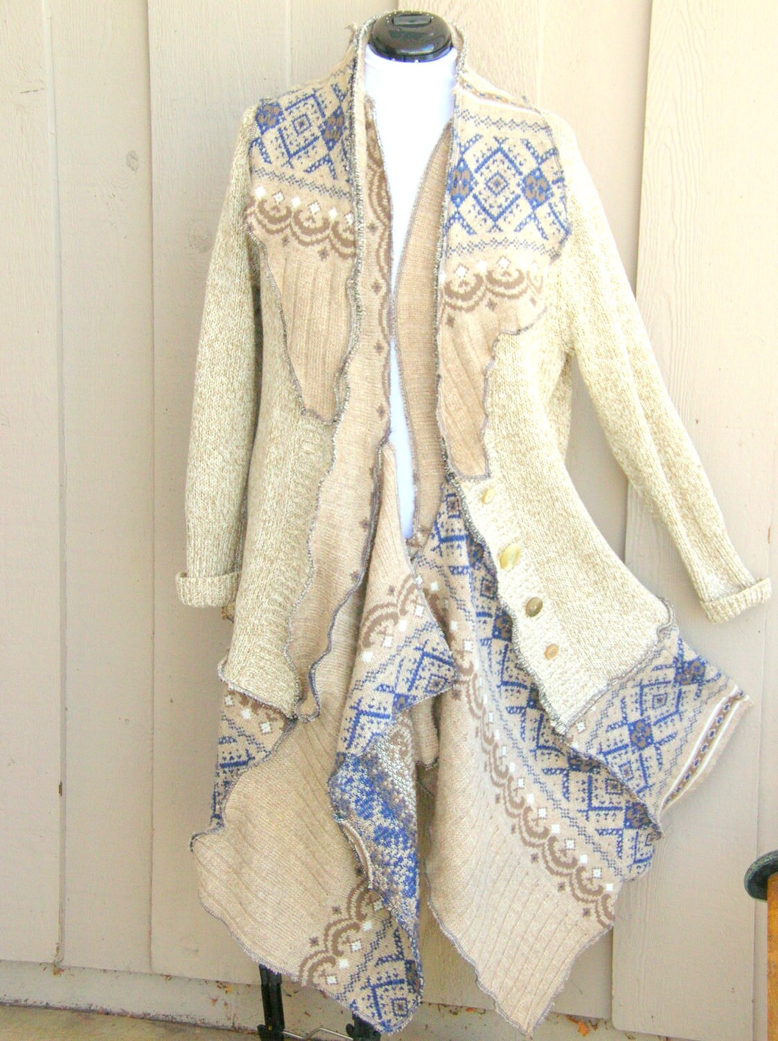 One of a Kind Bohemian Sweater Coat Cardigan Reconstructed