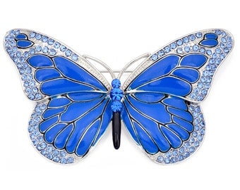 Blue Enamel Wing Butterfly Crystal Pin Brooch 1001053