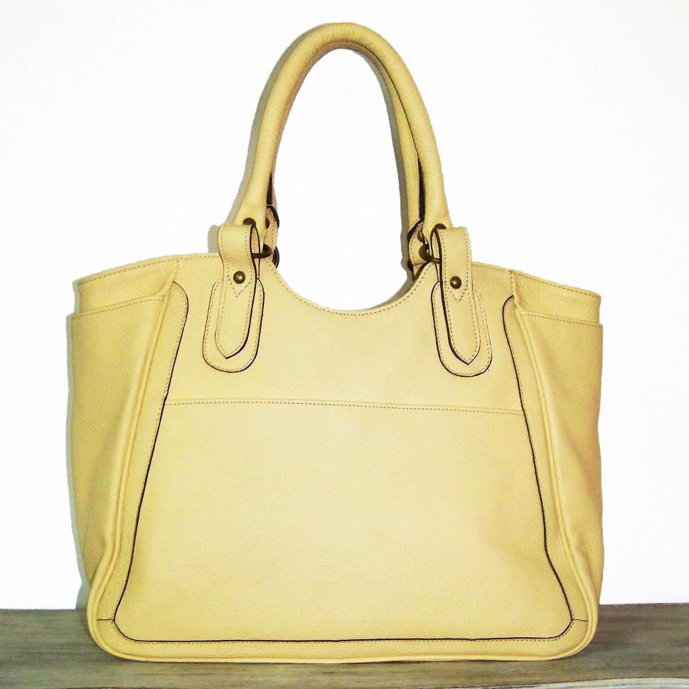 Julia xl Light Yellow Leather Tote Bag Shoulder Handbag free