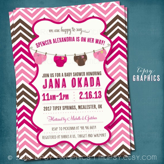 Stock the Diaper Bag. Brown & Pink Chevron Diaper Baby Shower Invite by Tipsy Graphics. Il_570xn