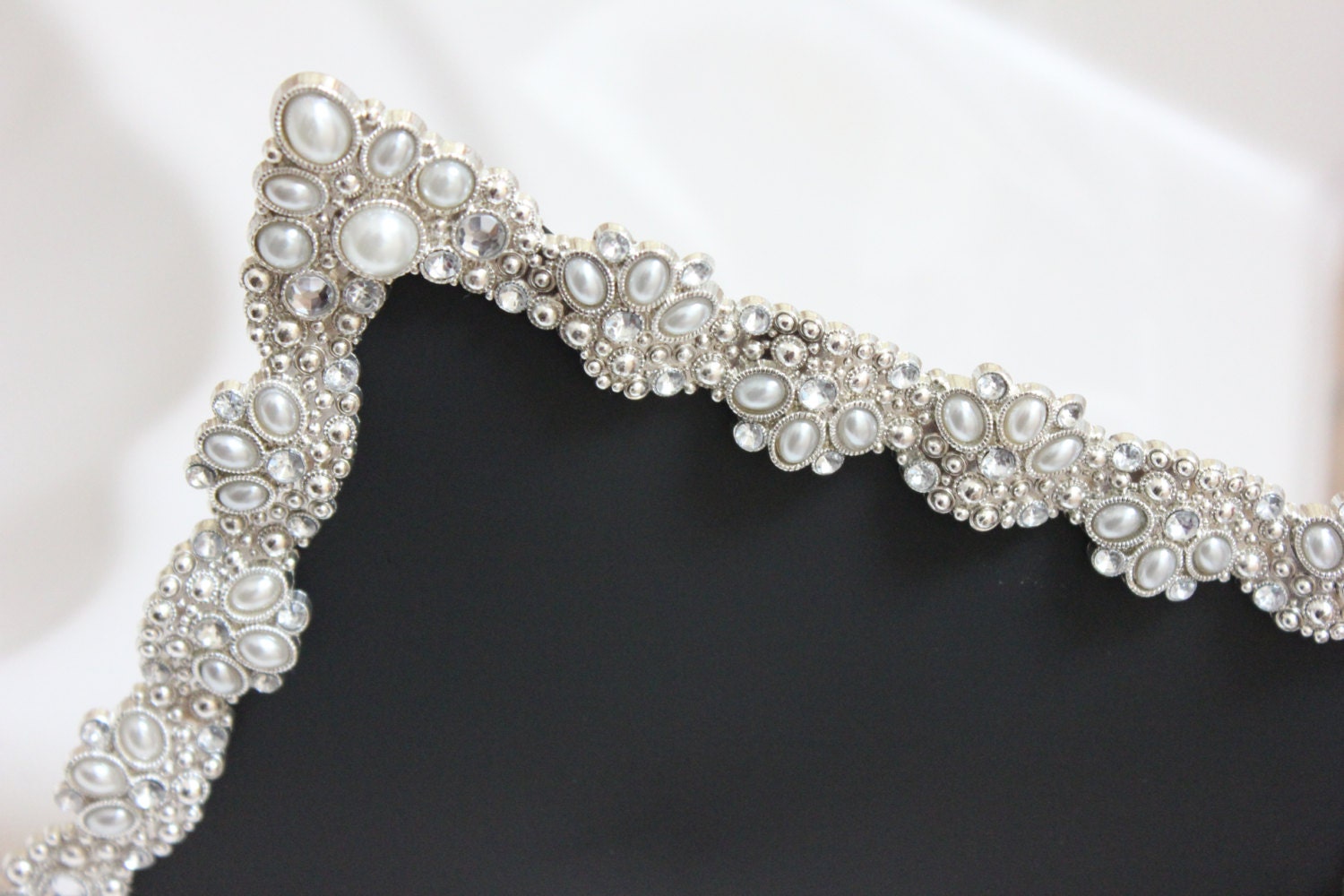 Large Vintage Style JEWELED RHINESTONE FRAME Bling Silver