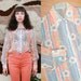 Vintage 70s Floral Print Pastel Toned Semi-Sheer Blouse Large