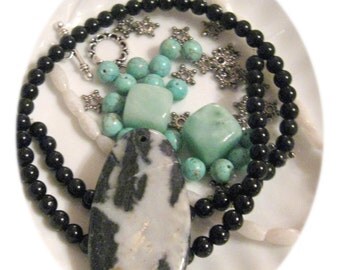 Bead Kit Amazonite Black Onyx Turquoise Pendant Focal Beads Jewelry Design Beads a Plenty™