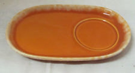 8 Old Hull Pottery Hostess RAINBOW Drip SNACK Tray PLATES Green Agate Tangerine Butterscotch Brown  No cups or mugs