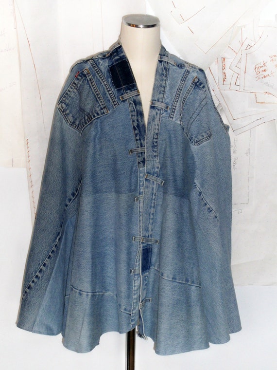 Items Similar To Womens Mod Boho Recycled Denim Capeponcho Lightcolor Denim City Chic 9229