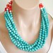 Ashira Dramatic Show Piece Runway Wedding - Statement Necklace, Tangerine Pink Coral, Fresh Water Pearls and Turquoise - Large Focal Clasp