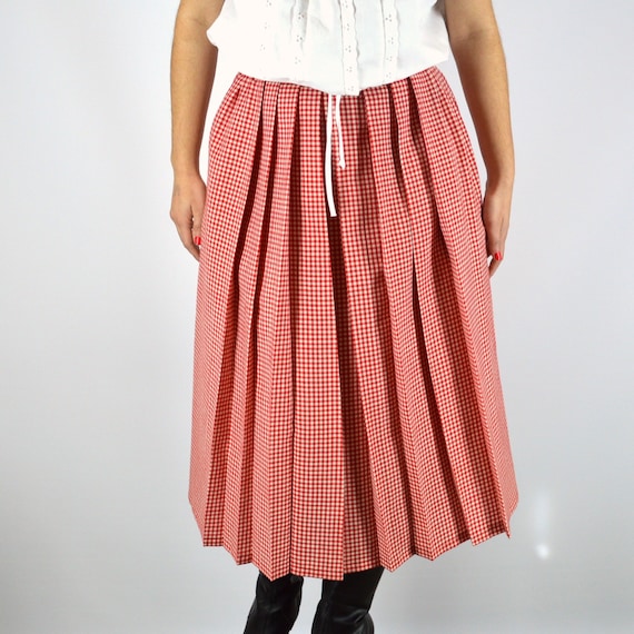 Pleated Skirt Red and White Checkered Wool Skirt Cullinane