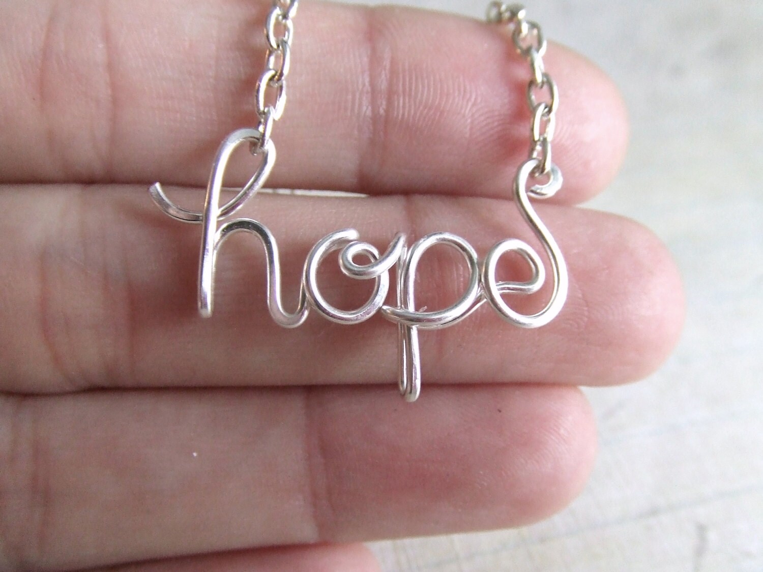 Hope Necklace Word Necklace Silver Wire Wrapped Necklace