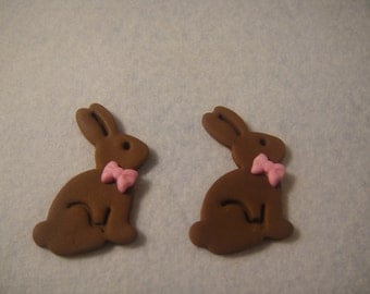 Cute Little Chocolate Bunny Fondant Cupcake Toppers -