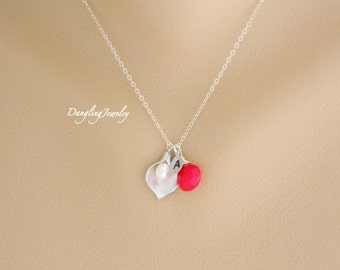Personalized Calla Lily Necklace, Birthstone Necklace, Initial Jewelry, Monogram, STERLING SILVER, Bridesmaid Gift, Bridesmaid Jewelry