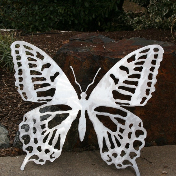 Items similar to Recycled Steel Metal Butterfly Wall Art Silver