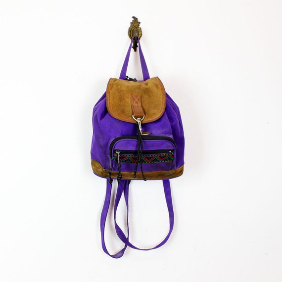 Purple Canvas Backpack 90s Small Napsack W Suede Flap   Il 570xN.415928582 Fgak 