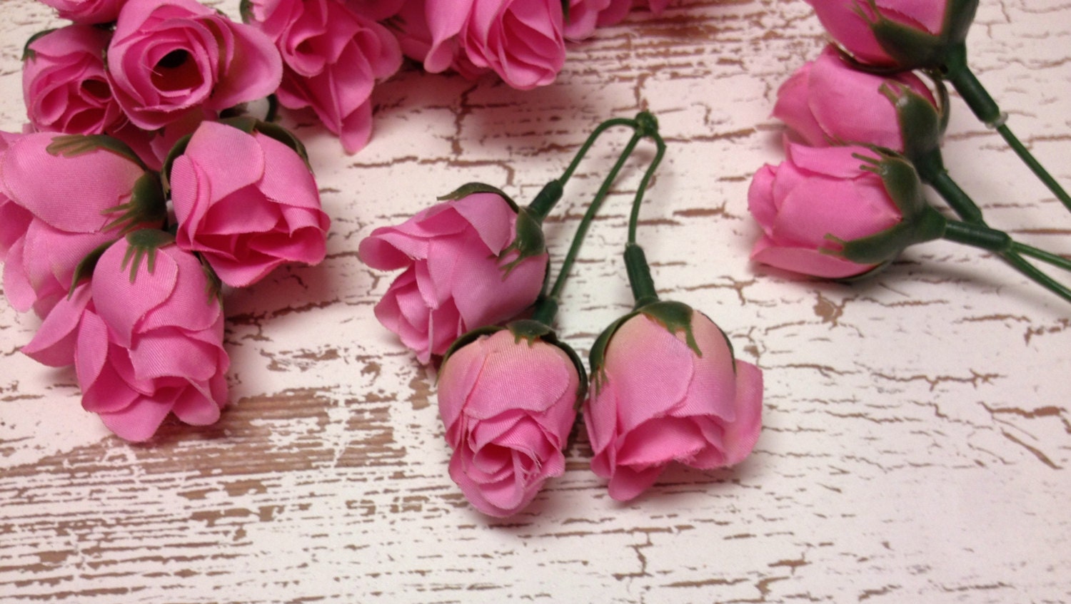 Silk Flowers 21 Small Pink Rose Buds Artificial by BlissfulSilks