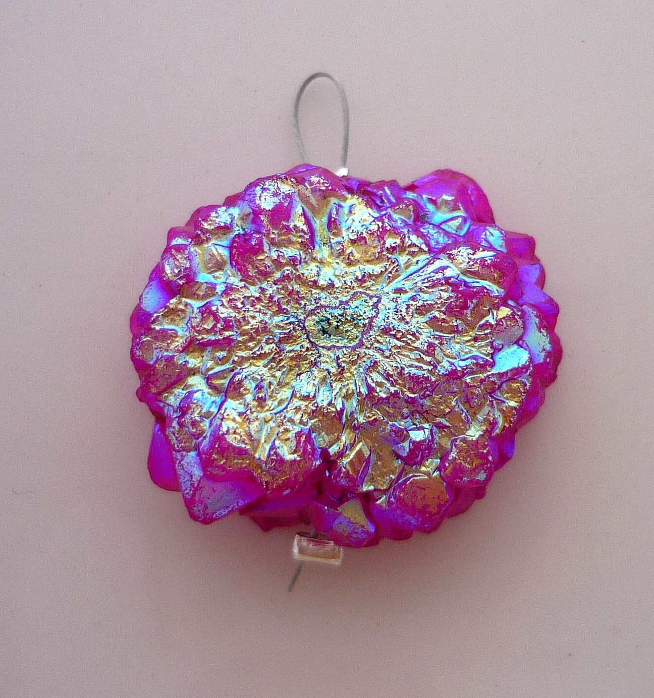 Awsome hot pink titanium druzy quartz focal 22mm x 26mm