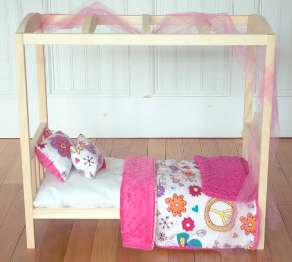 American Made Girl Doll Bed - Canopy Peace Doll Bed-Fits AG Dolls and ...