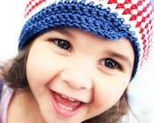 6 to 12m Cotton Baby Hat Baby Newsboy Hat 4th July Stripe Hat Baby Cotton Hat - Crochet Baby Beanie Red White Blue Photo Prop