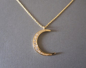 Gold Sparkly Crescent Moon Necklace