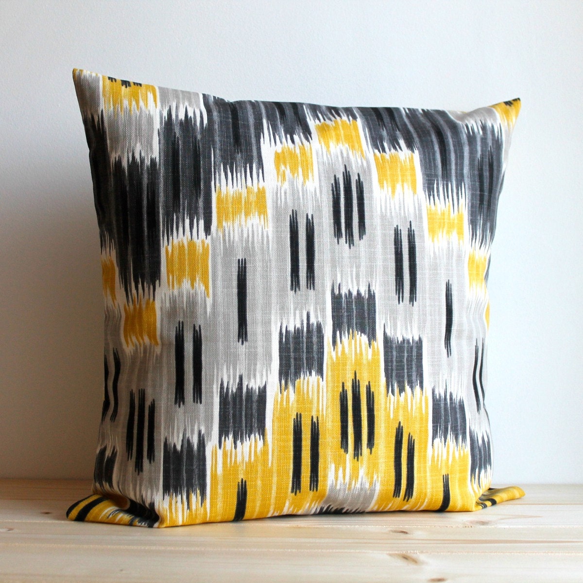 Yellow and Grey Ikat Pillow Cover 16 x 16 Ikat Cushion