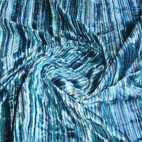 Aqua Swirls Velvet Fabric with PinStripes Technique