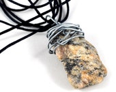 VALENTINES GIFT Stone Pendant Wire Wrapped Organic Necklace Jewellery on Waxed Cotton Triple Thread