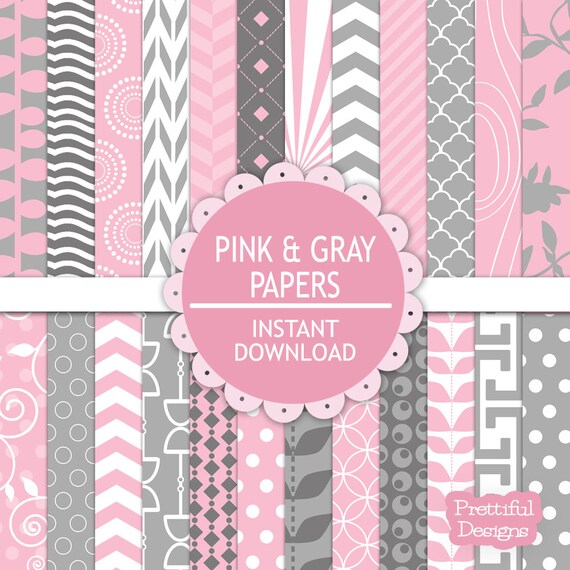 Pink And Gray Digital Scrapbooking Printable Paper Pack Instant Pink And Gray Digital Scrapbooking Printable Paper Pack Instant