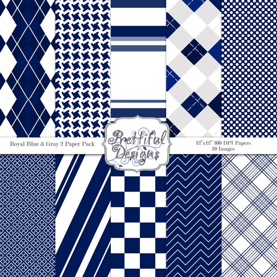 35% OFF SALE Digital Paper pack for Digital Scrapbooking, Photography, Card Making, Royal Blue and Gray 2 (620) Il_570xn