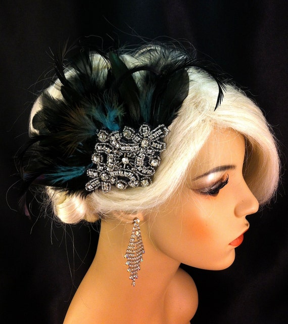 Bridal Fascinator Black Feather Fascinator 1920s flapper