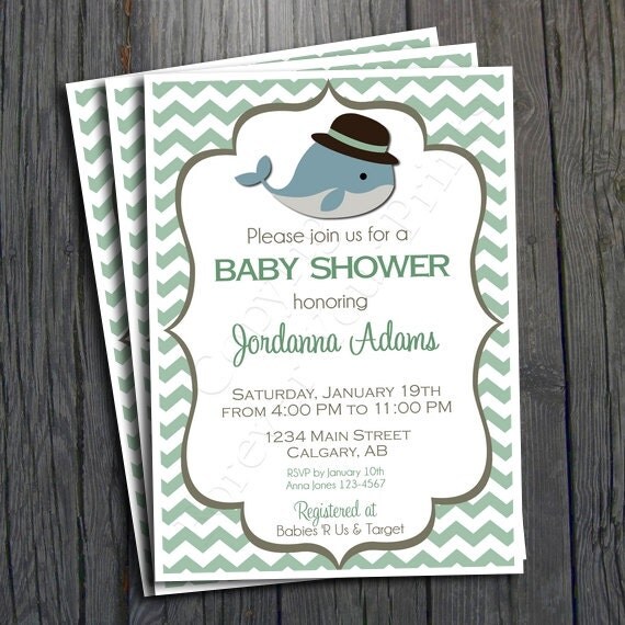 Whale Baby Shower Invitation - FREE Thank You Card included Il_570xn