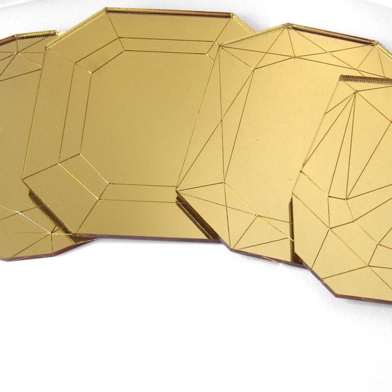 Mirror Gold Coffee Table Coasters - Laser Cut Acrylic Set of Four Geometric Gems