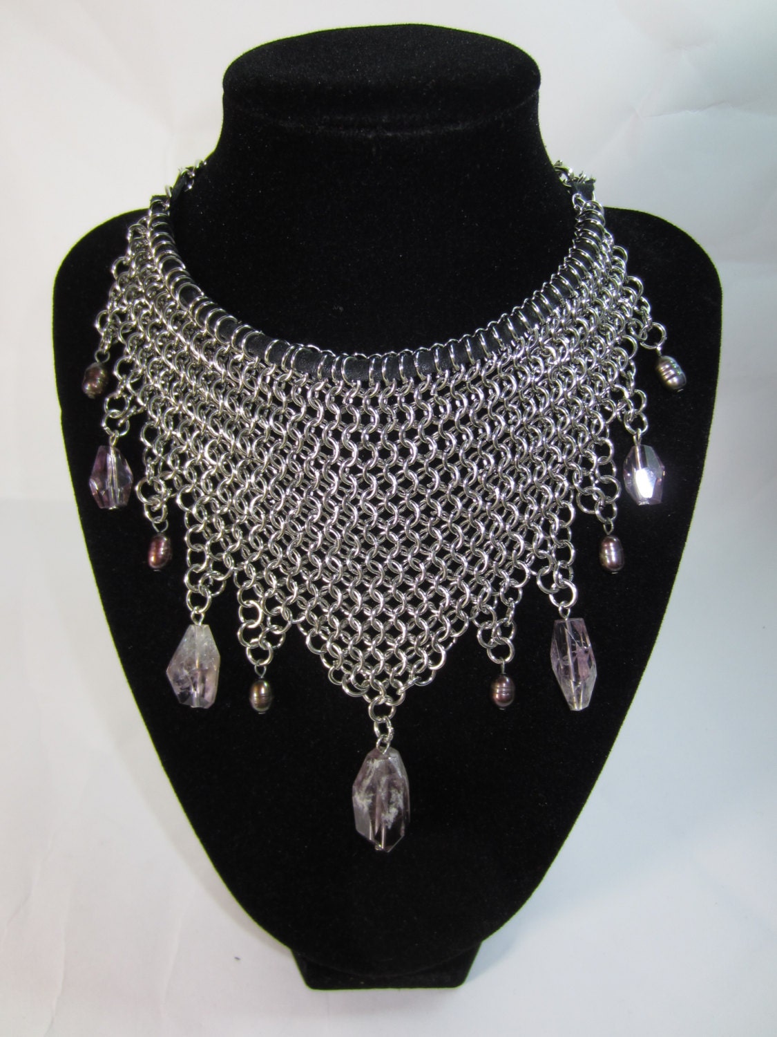 Amethyst ChainMaille Necklace Bohemian Jewelry Silver Chain