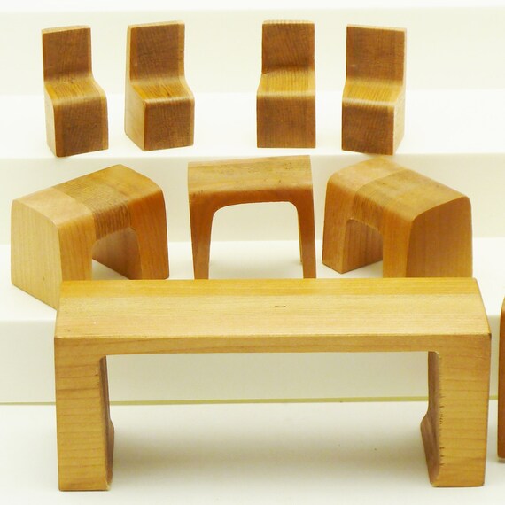 Miniature furniture puzzle table & chairs wood block 10 pieces