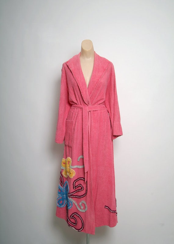 VTG 40s 50 pink CHENILLE wrap style long length