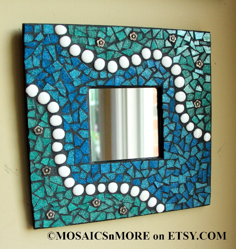 Blue / Green Mosaic Mirror Fine Art Wall Hanging HANDMADE BY