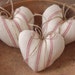 Rustic Heart Ornaments - Red French Country Stripe Plush Hearts, Set of 3