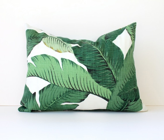 Palms Leaves Designer Pillow Cover lumbar Accent Cushion aloe emerald resort summer banana modern tropical beverly hills martinique green