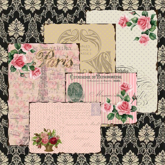 Shabby chic Vintage FRENCH Paris Ephemera BACKGROUND Papers