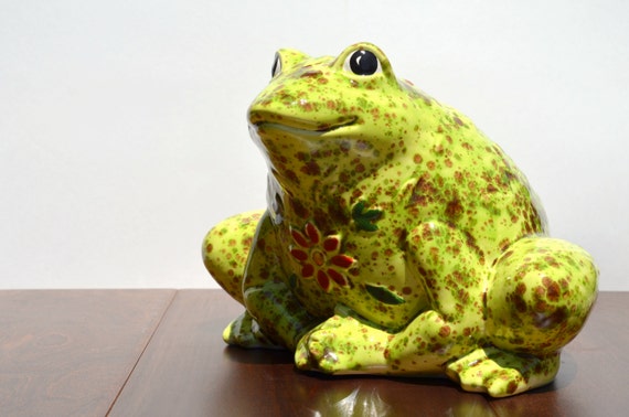 Vintage Ceramic Large Decorative Garden Frog Green by modclay