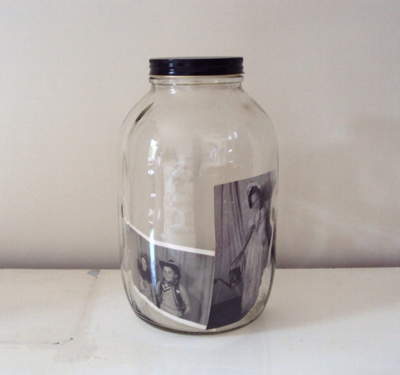 Extra large VINTAGE glass jar with black lid. Glass storage