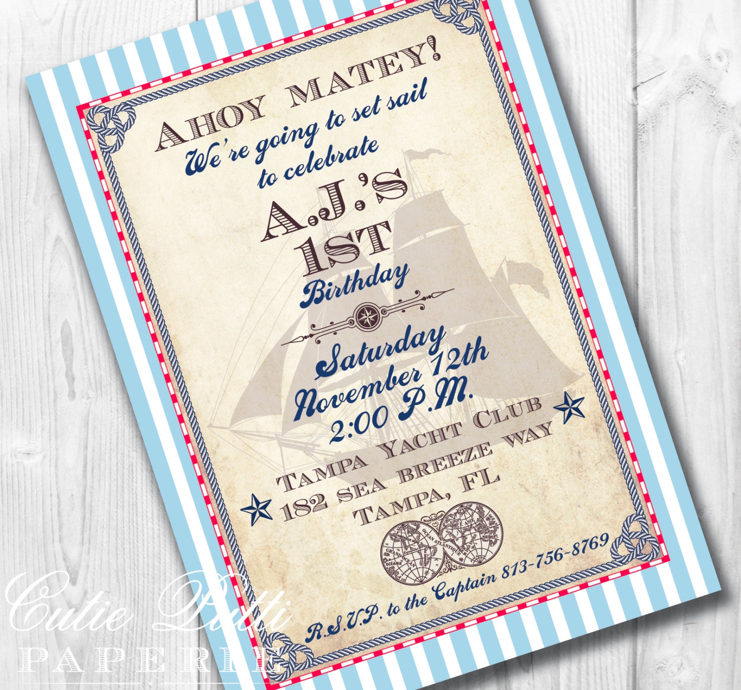 Nautical Invitations Printable Custom by CutiePuttiPaperie on Etsy