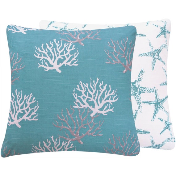 Turquoise Coral Decorative Throw Pillow by ChloeandOliveDotCom